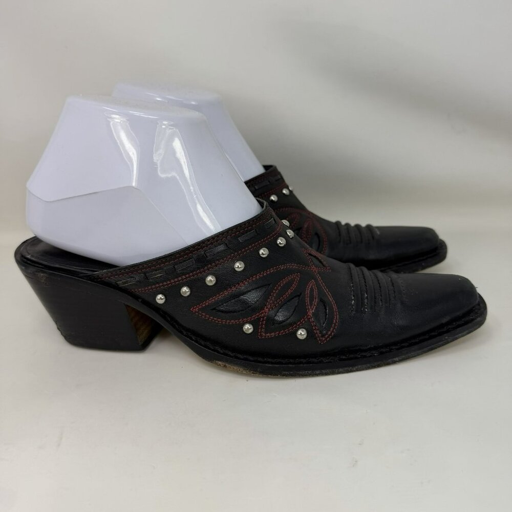 Cole Haan Morgan Leather Embroidered Cowboy Mule Black Red Women’s Size 6